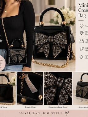 Macy's Black Patent Mini Crossbody with Rhinestone Bow